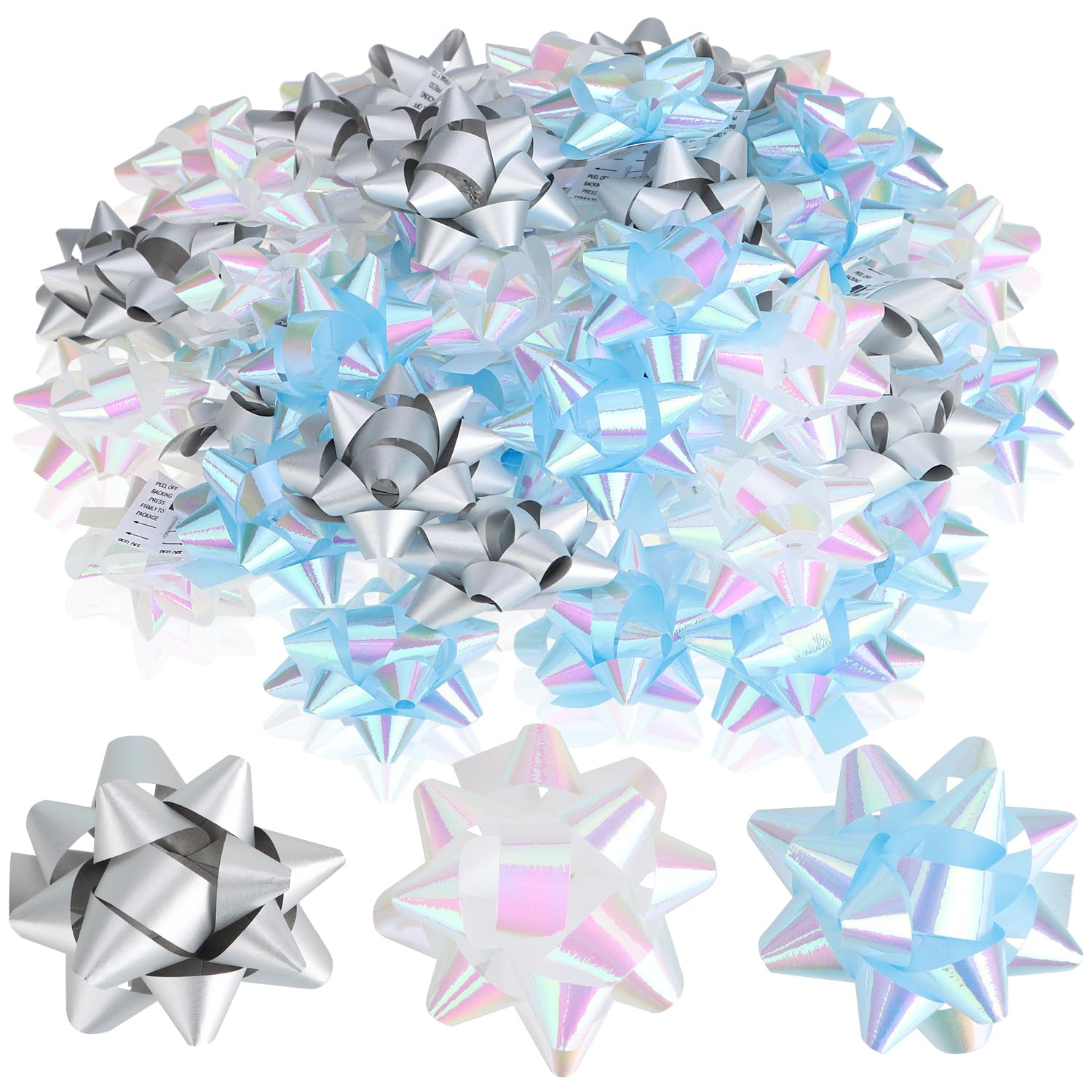 Noeuds Cadeaux Autocollants 60x 5x2 cm Bleu Blanc Gris Noël Anniversaire Mariage