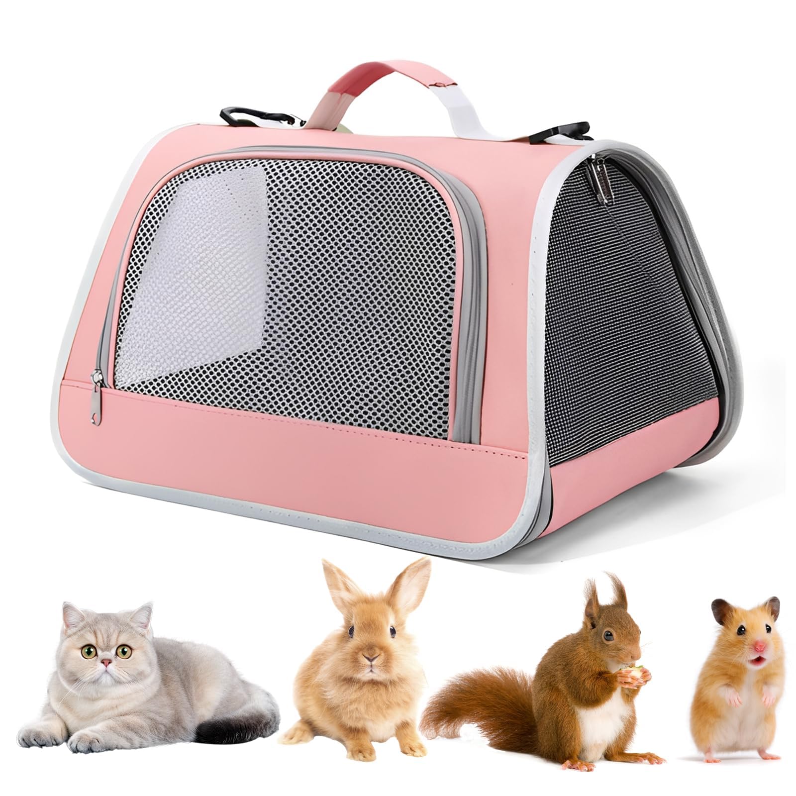 Small Animal Carrier Bag Portable, Guinea Pig Travel Carrier Bag Breathable Portable Bag with Perspective Window for Cats for Travel Walking Carrying Puppy Dogs Hiking Camping Pink