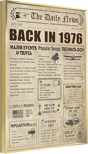 Miniatura 1 de Póster enmarcado de cumpleaños de 47 años, decoraciones de fiesta de aniversario del año 1976, regalo de cumpleaños n. 47 para hombres y mujeres (12