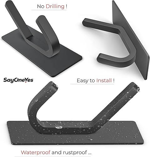 Miniatura 2 de Ganchos autoadhesivos para toallas de baño, color negro mate, para montar en la puerta de baño, tiras fuertes de acero inoxidable SUS304 para colgar