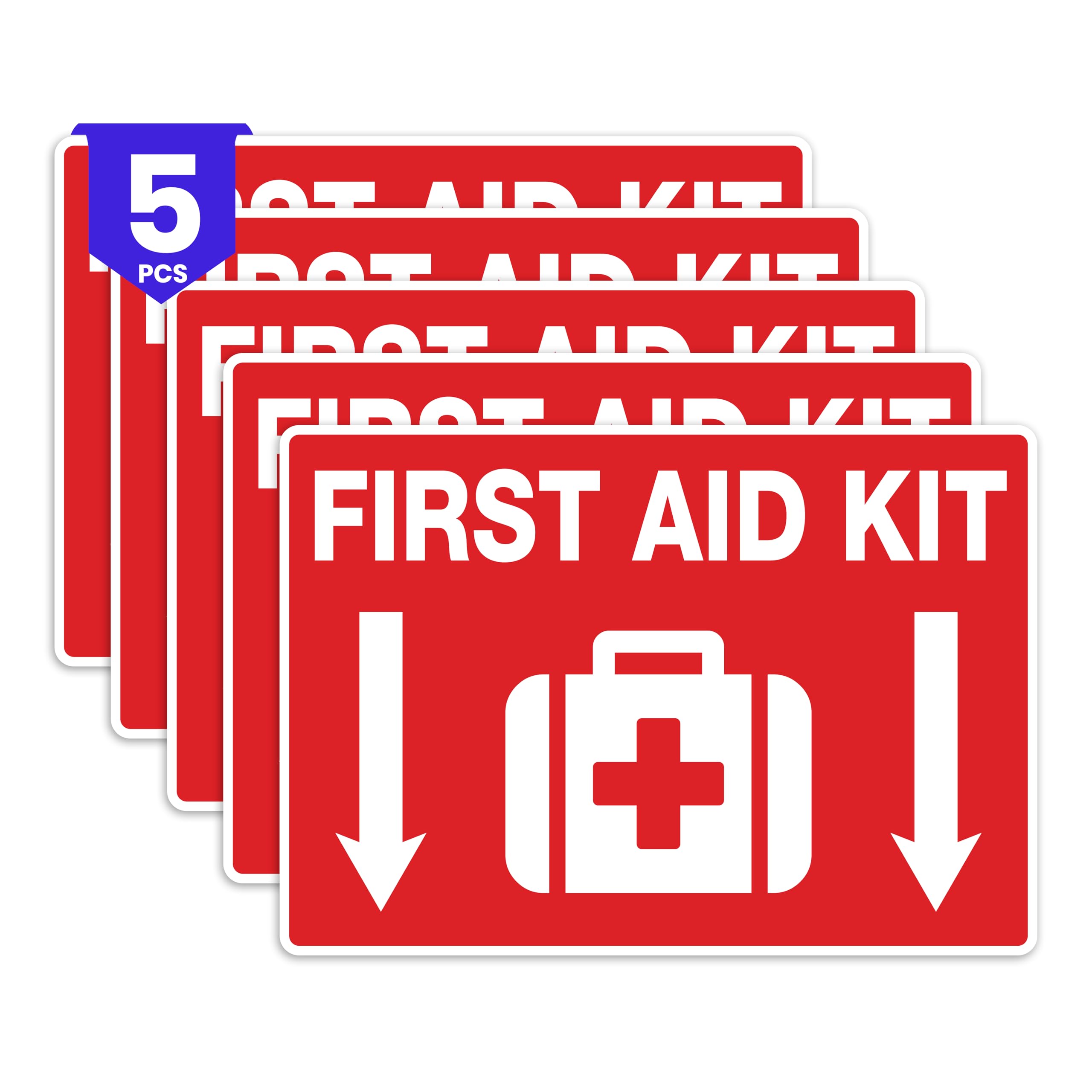 5 x First Aid Kit Sign | 10 x 7 Inch Premium Vinyl First Aid Kit Sticker | UV-resistant, Water-proof First Aid Kit Inside Sign | First Aid Kit Inside