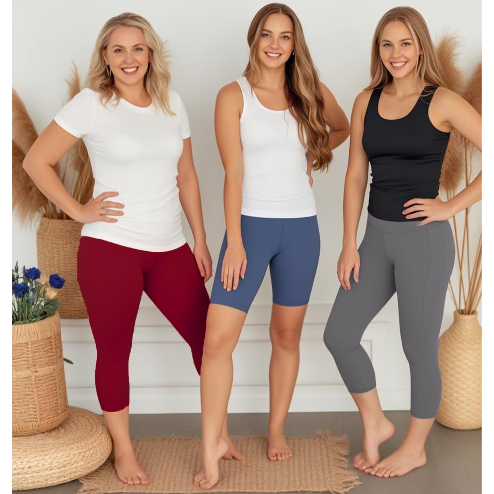 NEW YOUNG Confezione da 3 pantaloni da donna a gamba larga con tasche a vita alta pantaloni della tuta larghi casual lounge yoga allenamento palazzo