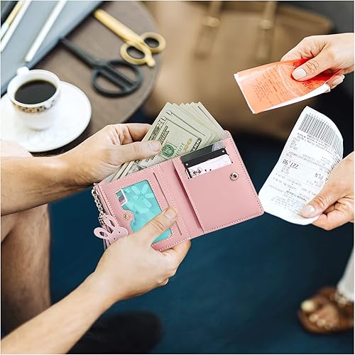 Miniatura 7 de FuninCrea Cartera con cremallera para mujer, bolso pequeño con botón de metal a presión, cartera de cuero para mujer con monedero, carteras