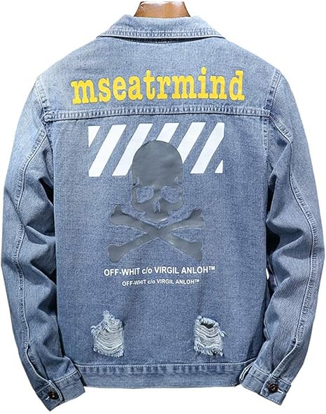 Amazon Co Jp デニムオートバイのジャケットファッションノスタルジックスカル柄ヒップホップカジュアルメンズジャケット大型マルチポケットラペルジャケット Size M ホーム キッチン