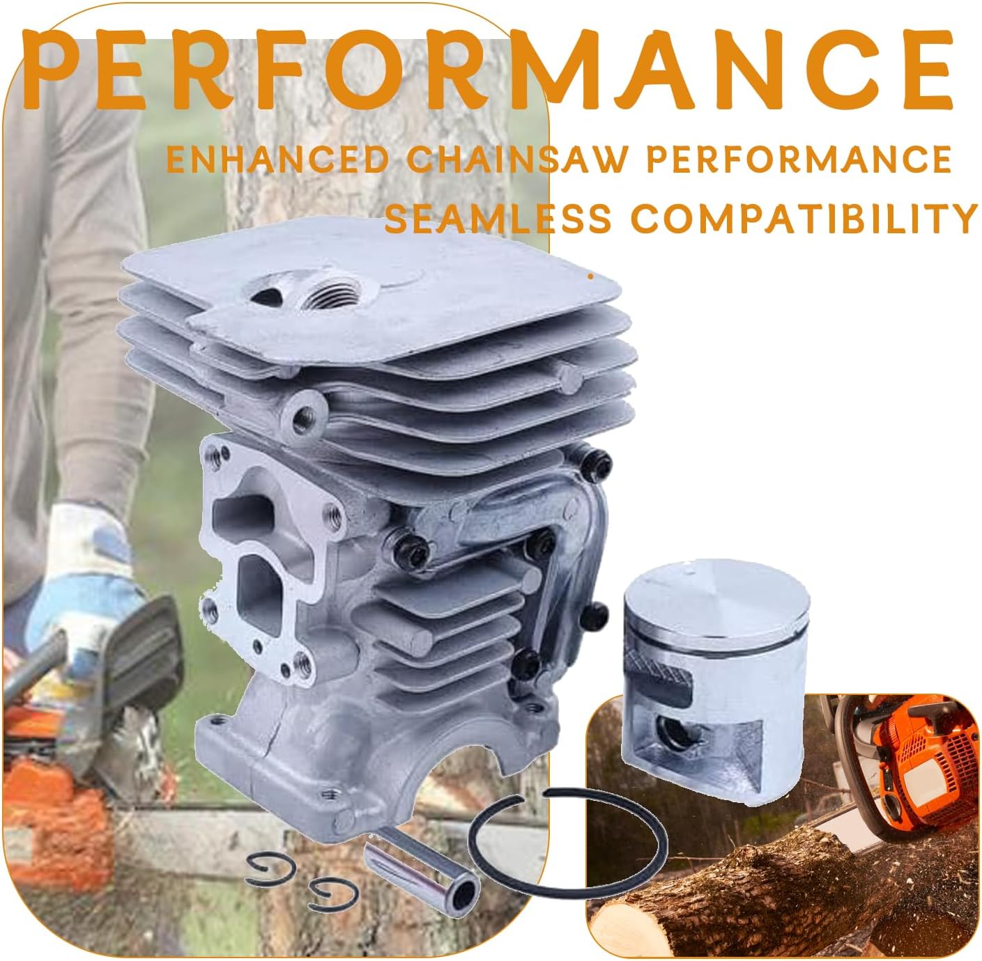 41mm 435 Cylinder Piston Kit ， For Husqvarna 435 435E 440 440E 435 II 440 II For Jonsered CS2240 Chainsaws - Complete Replacement Parts for OEM 504735101, 504735102, 504735103, 504735105