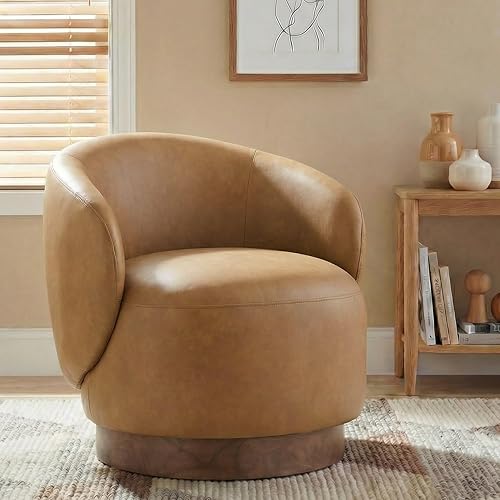 Miniatura 9 de Silla giratoria de acento redonda de barril con tapizado de tela de alto rendimiento para sala de estar, dormitorio, sala de espera, 2 cajas, color