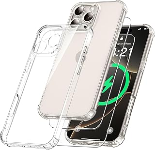 جراب موبايل 3 في 1 متوافق مع آيفون 16 برو ماكس مقاس 6.9 يوصة من من يسرليري، مع 2 واقي الشاشة من الزجاج المقوى، جراب حماية رفيع وناعم من البولي يوريثين الحراري مضاد للصدمات والخدوش، سيليكون شفاف