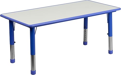 Miniatura 3 de 23.625x47.25 Mesa de actividades ajustable en altura de plástico azul