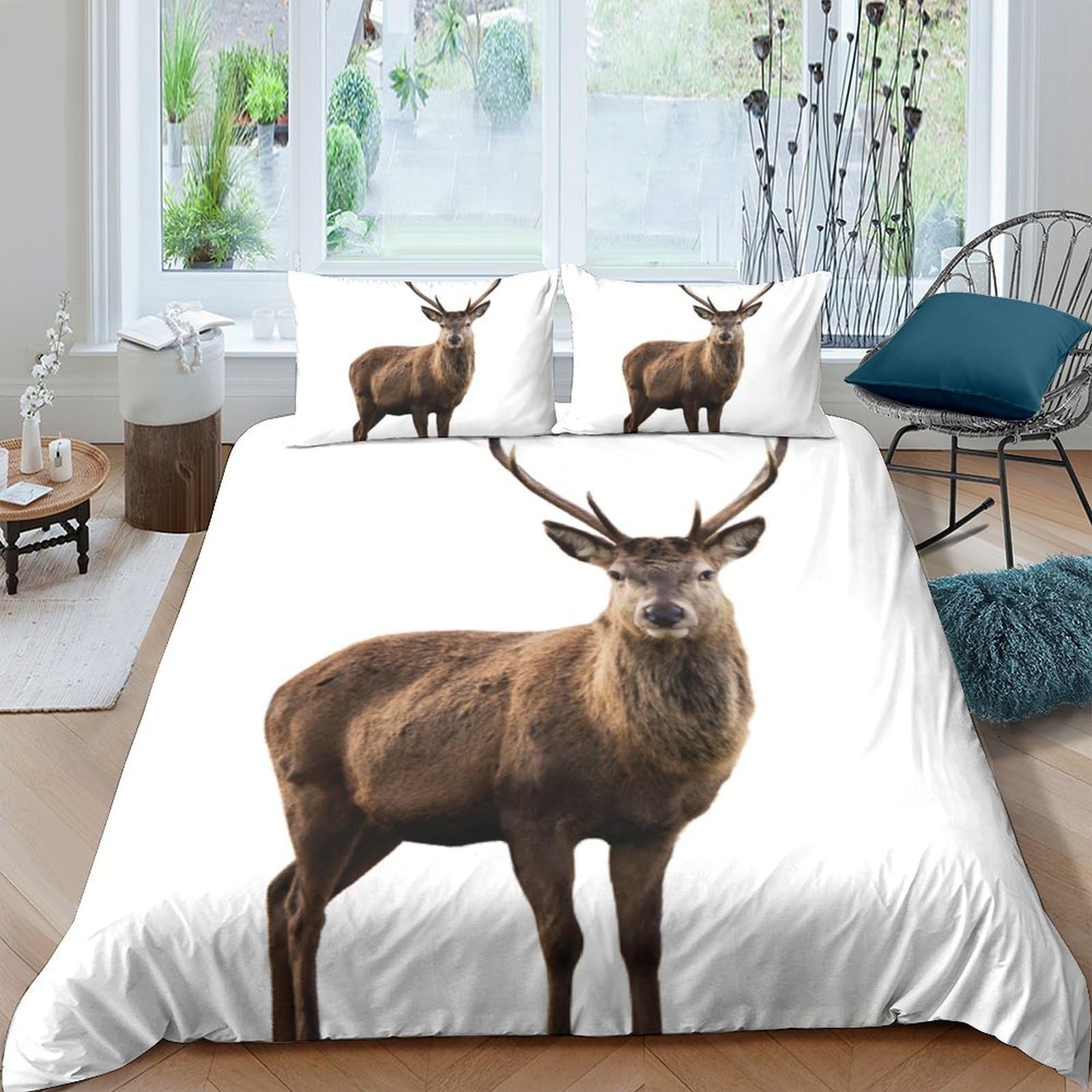 Ctjqhvkz Style-3 3D Printed Deer Forest Fitted Sheet Microfiber Soft Brown Stag Bed Cover For Bedroom Dorm Mattress Protection Decor Single（135X200cm）