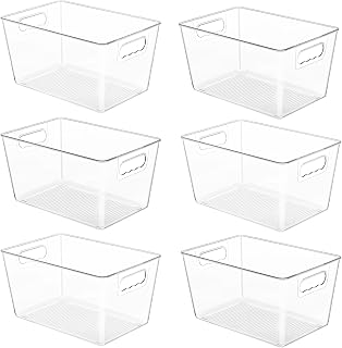 YIHONG 6 Pack Clear Pantry Organizer Bins with Handles - Stackable Plastic Storage for Kitchen, Fridge, Cabinet, Bathroom