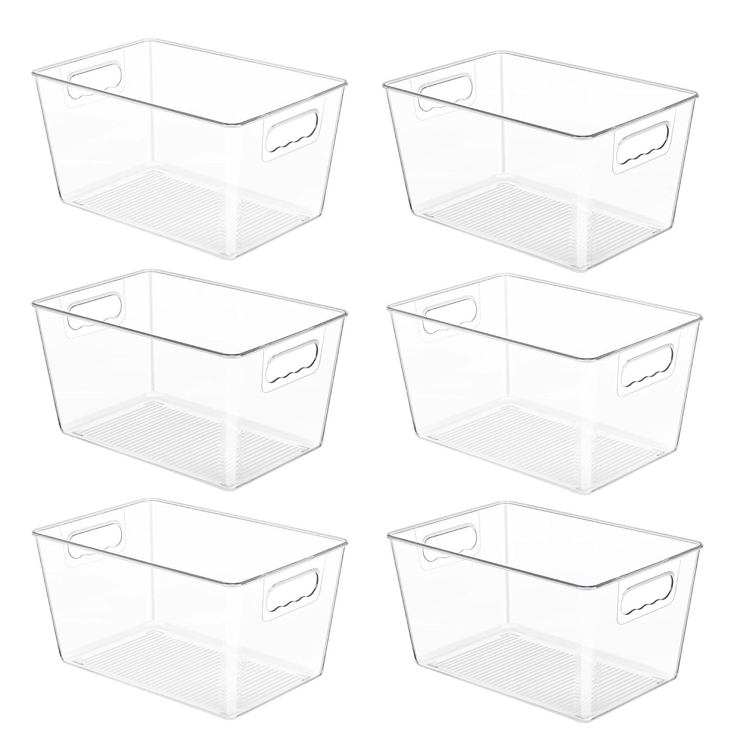 YIHONG 6 Pack Clear Pantry Organizer Bins Plastic Containers with Handle for Kitchen Freezer Cabinet Closet Bathroom Under