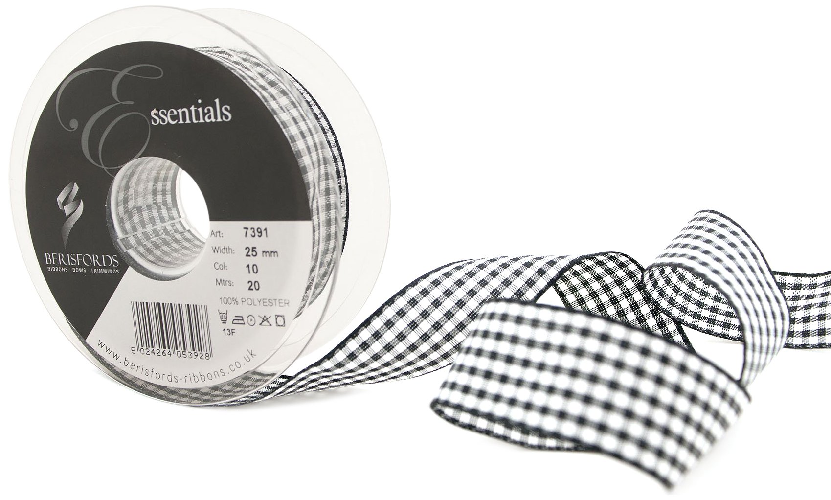 Berisfords 10 Black Gingham Ribbon (Value Roll)