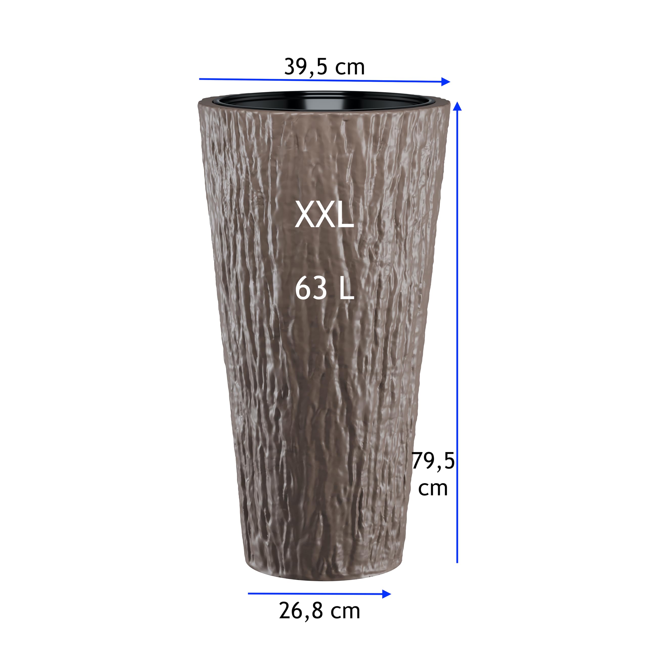 MELTOM Vaso per piante sottile, rotondo, effetto 3D, colore: antracite, con inserto rimovibile, 40 x 79 cm
