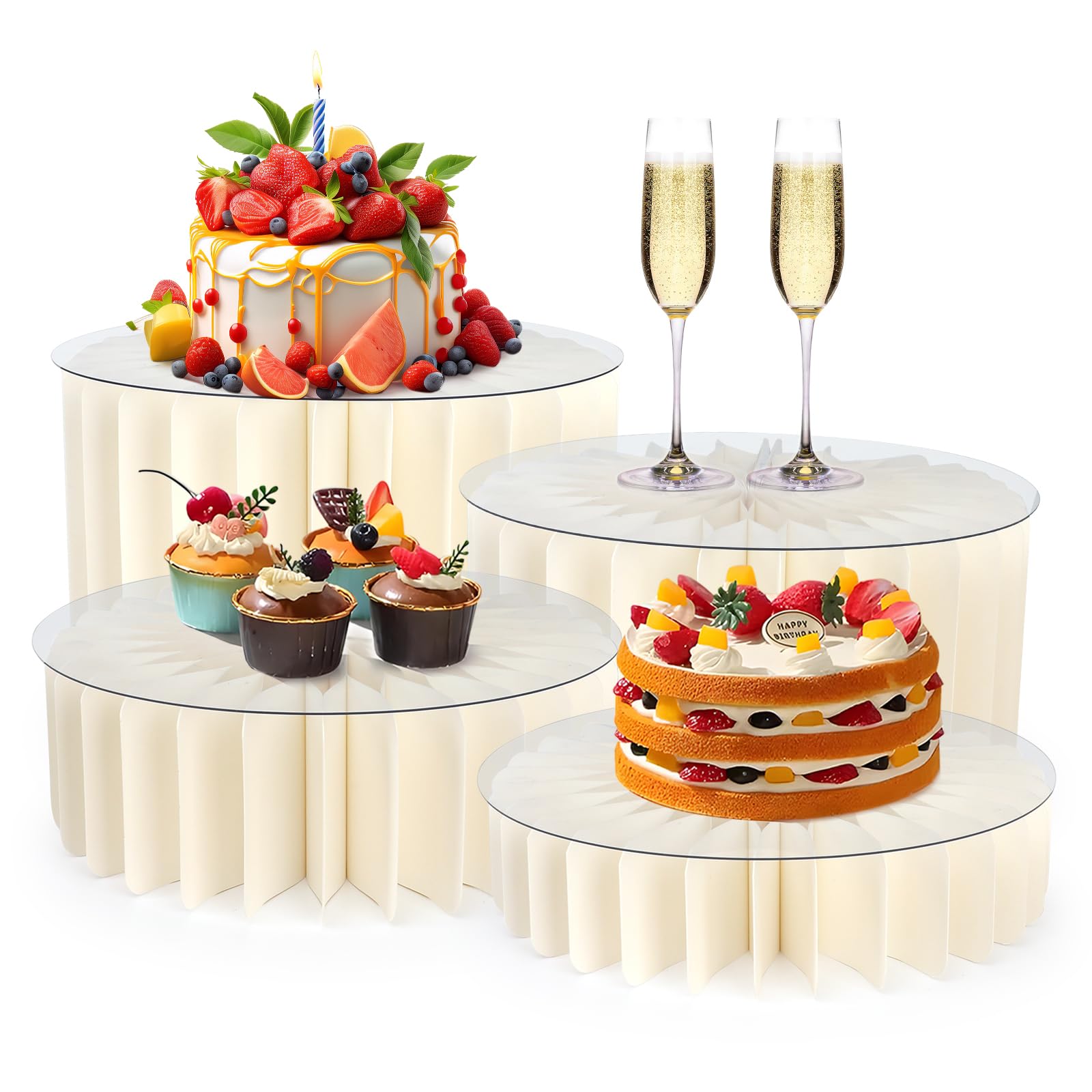 Buffet Risers Food Risers for Buffet Table Acrylic Risers Display Stands Tall Cake Stands Cylinder Stands for Party Pedestal Cake Stand Dessert Table Display Set Cupcake Stands Cupcake Display White