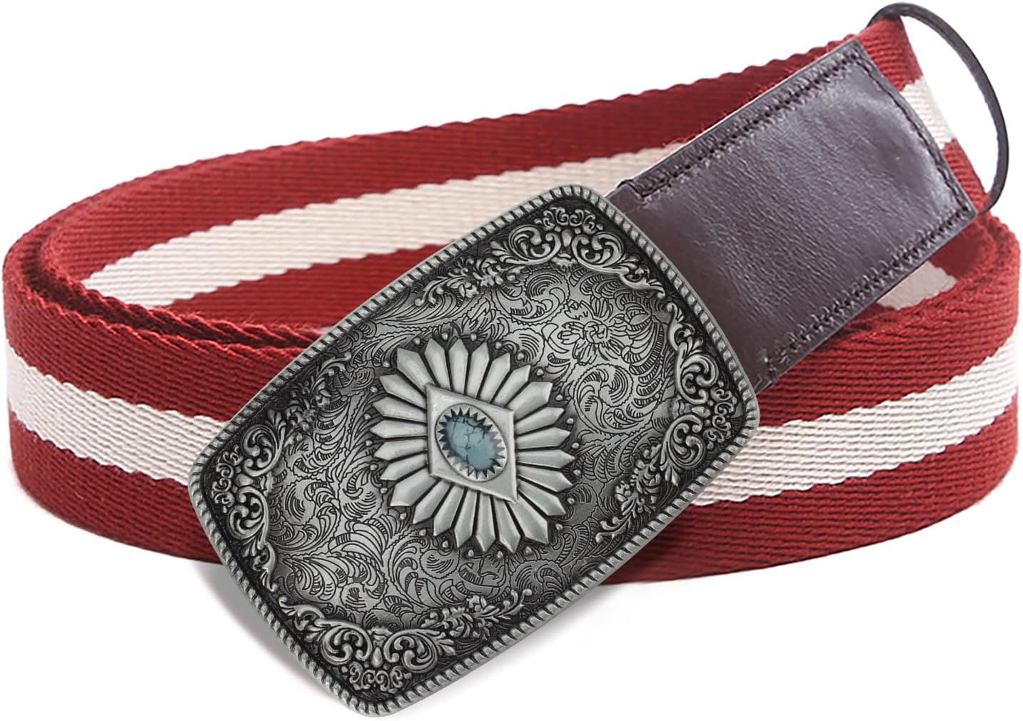Western Denim Oval Belt Buckle with Silver Smooth Buckle, Gem pattern alloy vintage turquoise belt buckle for men women - Image 3