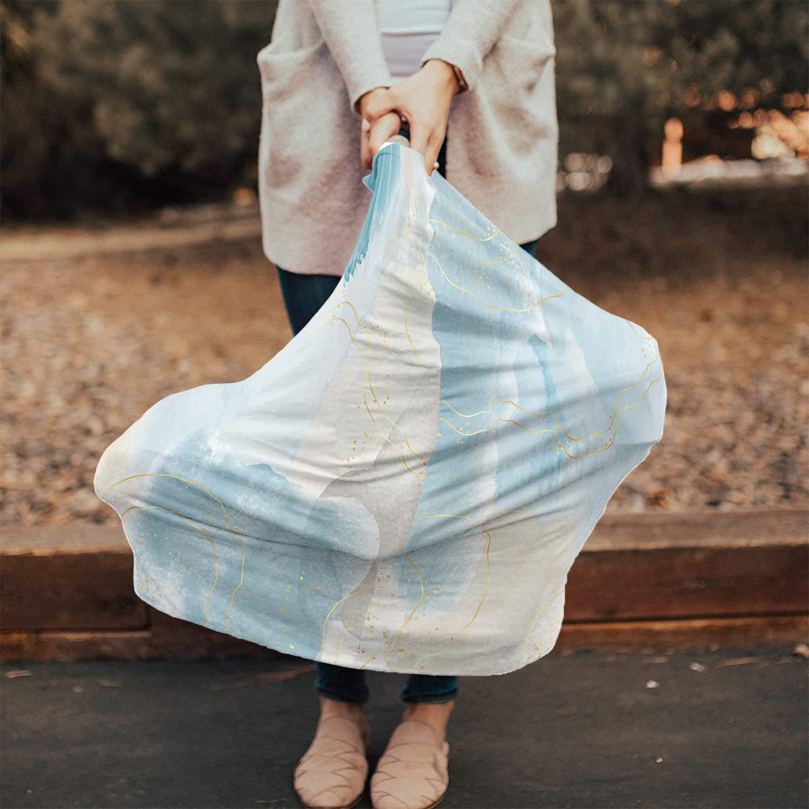 Nursing Cover for Breastfeeding Scarf, Marble Pattern Florals Blue Baby Car Covers Super Soft Multi Use for Canopy Shopping Cart Cover Blanket Stroller Cover