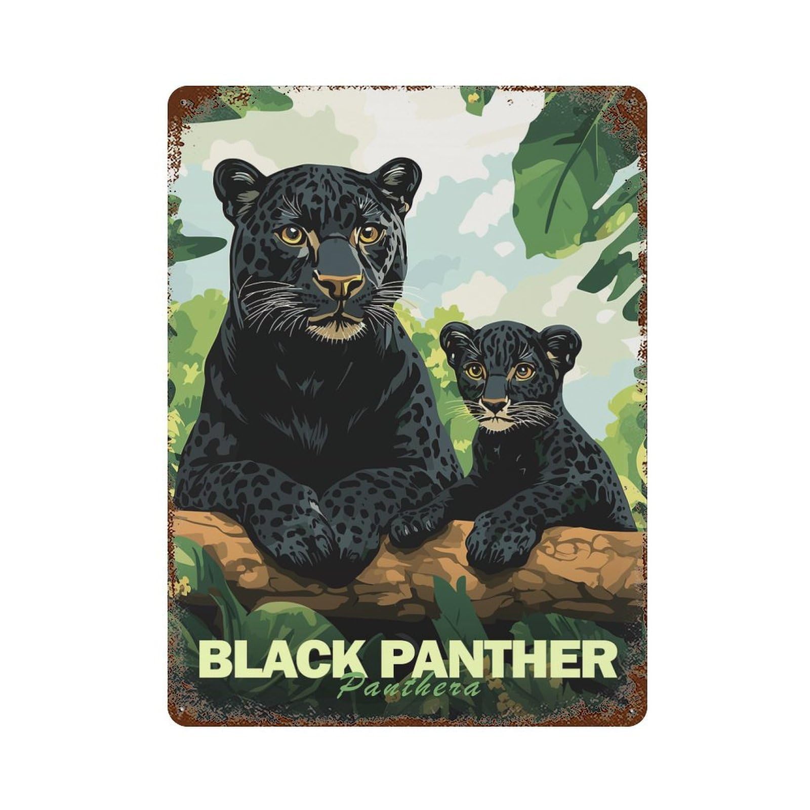 Panther Family Vintage Rust Metal Sign 15.7"x11.8", Shabby Chic Decor for Garage, Pub Or Kitchen