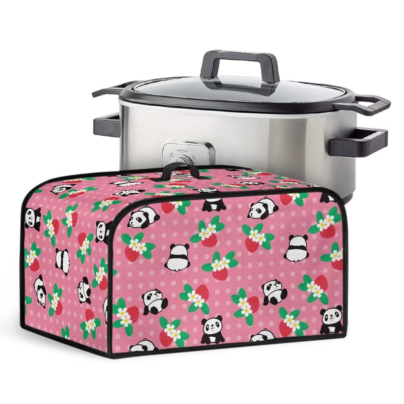 TODIYADDU Cute Panda Slow Cooker Cover with Pocket Daisy Strawberry Kitchen Appliance Dust Covers for Crock Pot Insulated