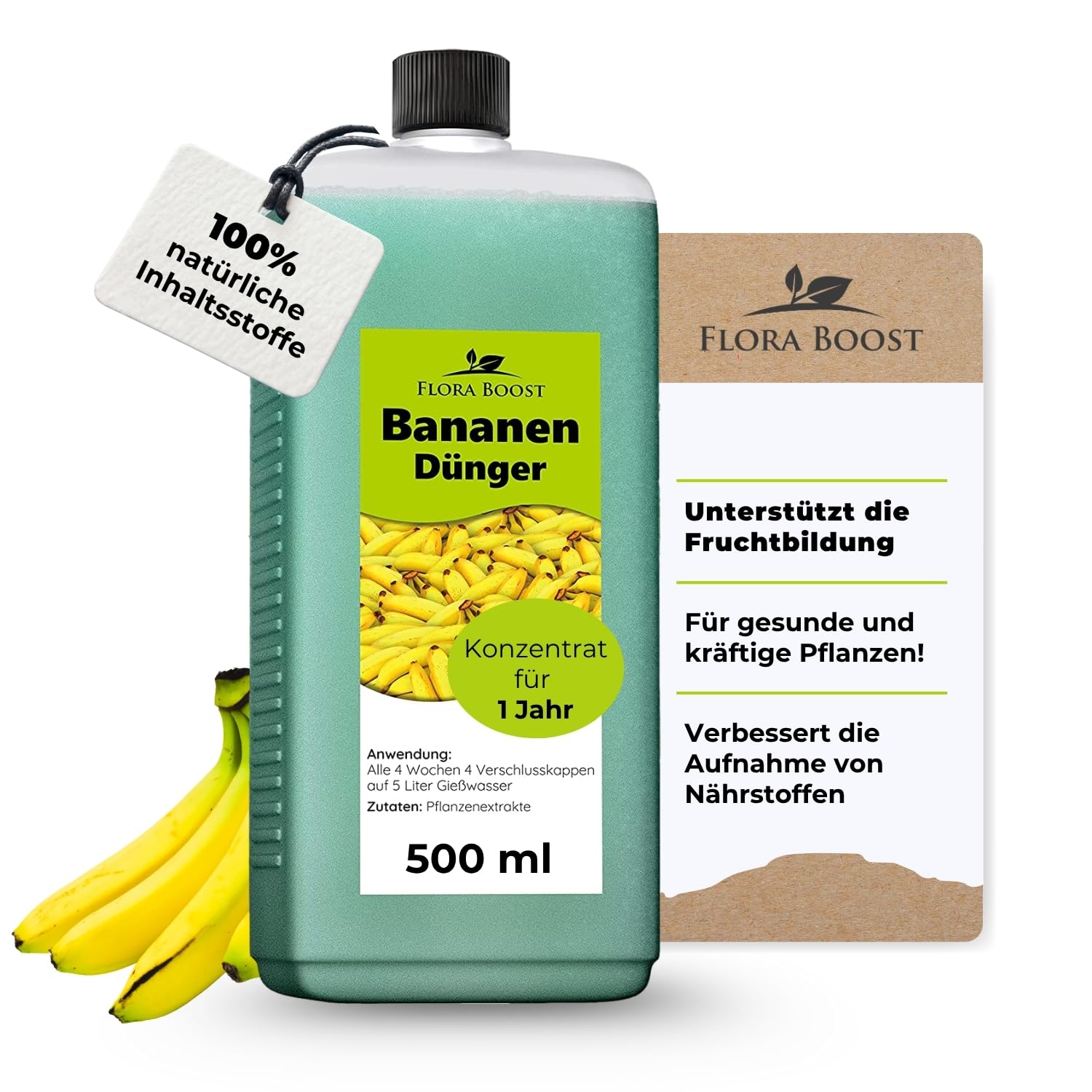 Konfitee Bananen Dünger Flora Boost 500ml I Für bis zu 100L Gießwasser I Obstbaum Dünger für Bananenpflanze I Flüssiger Blatt- & Wurzeldünger I 100% natürlicher Pflanzendünger