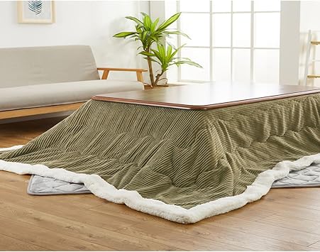 Kotatsu Table Blanket with Electric Heater, Japanese Furniture Futon Floor Table Set, Bedroom Tatami Heated Stove, Winter Foot Warmer Wooden Coffee Table, Low Lying Dining and Work Desk, for Home  Co