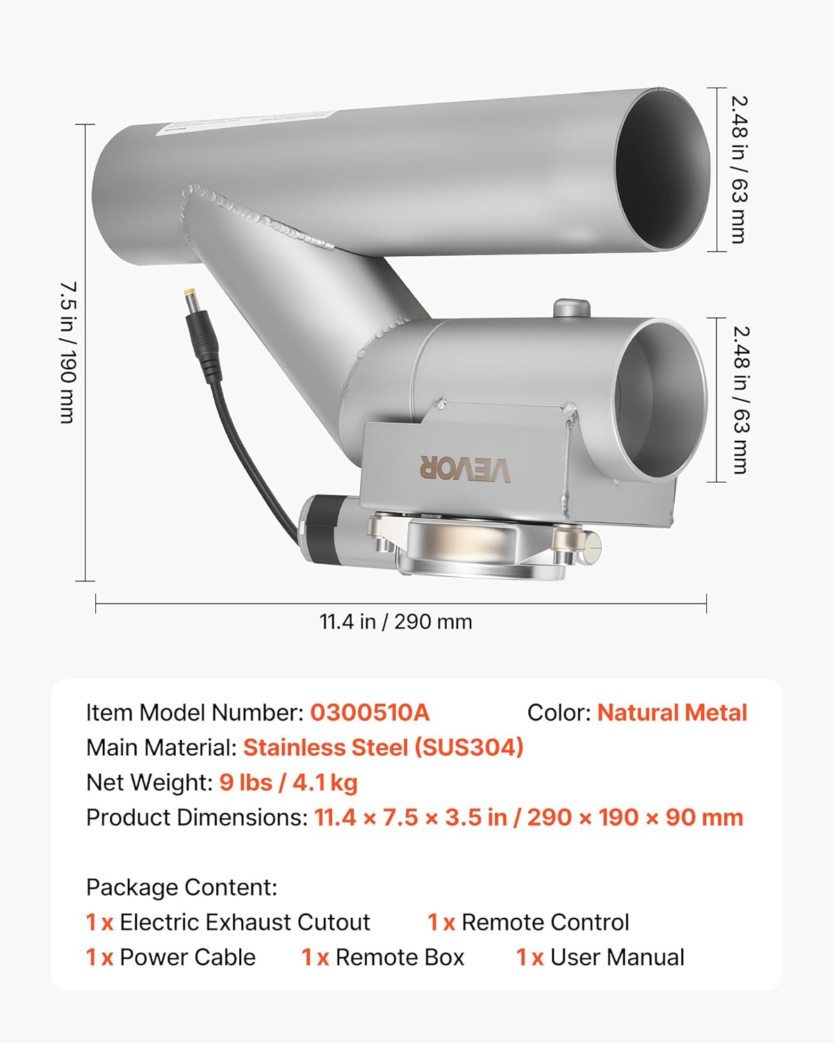 VEVOR Electric Exhaust Cutout, 2.5 Inch 2PCS Universal Stainless Steel Exhaust Valve Kit with One Controller Remote Kit, Cut Out Valve, Y Pipe, Remote Control, Fits Trucks, Sedans, Sports Cars, SUVs