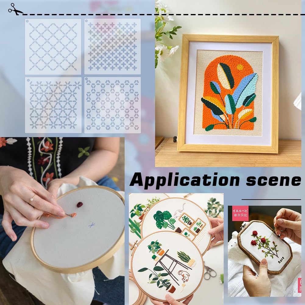 BENECREAT 4Pcs Pochoir Sashiko Acrylique, Modèle De Ligne De Dessin D'Outil De Broderie Acrylique De Fleur De 11.5 Cm Pour Le Quilting Et La Broderie à La Main, Épaisseur De 2mm