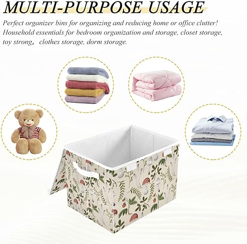 Miniatura 7 de Kigai Contenedores de almacenamiento plegables de ramitas de hongos, caja de almacenamiento grande con tapas y asas para organizador del hogar,