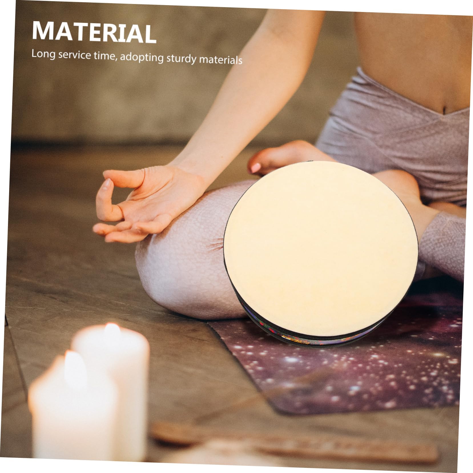 BESTonZON Wellen Ozean Trommel und Lammfell mit Robustem Klang für Anfänger und Yoga Meditation als Rundes Schlaginstrument zur Entspannung und Geburtstagsfeier