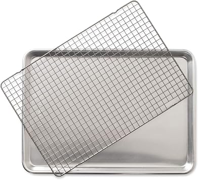 Nordic Ware Quarter Sheet Baking Pan (2 count) and Half Sheet with Grid, Natural Aluminum