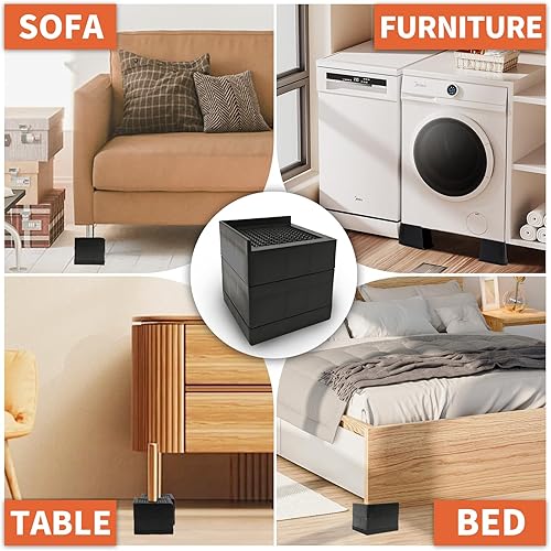Miniatura 6 de Elevadores de cama, bloques de elevación para muebles, pilotes de 2,3 o 4 pulgadas resistentes para cama, sofá, escritorio, sofá, mesa, elevadores