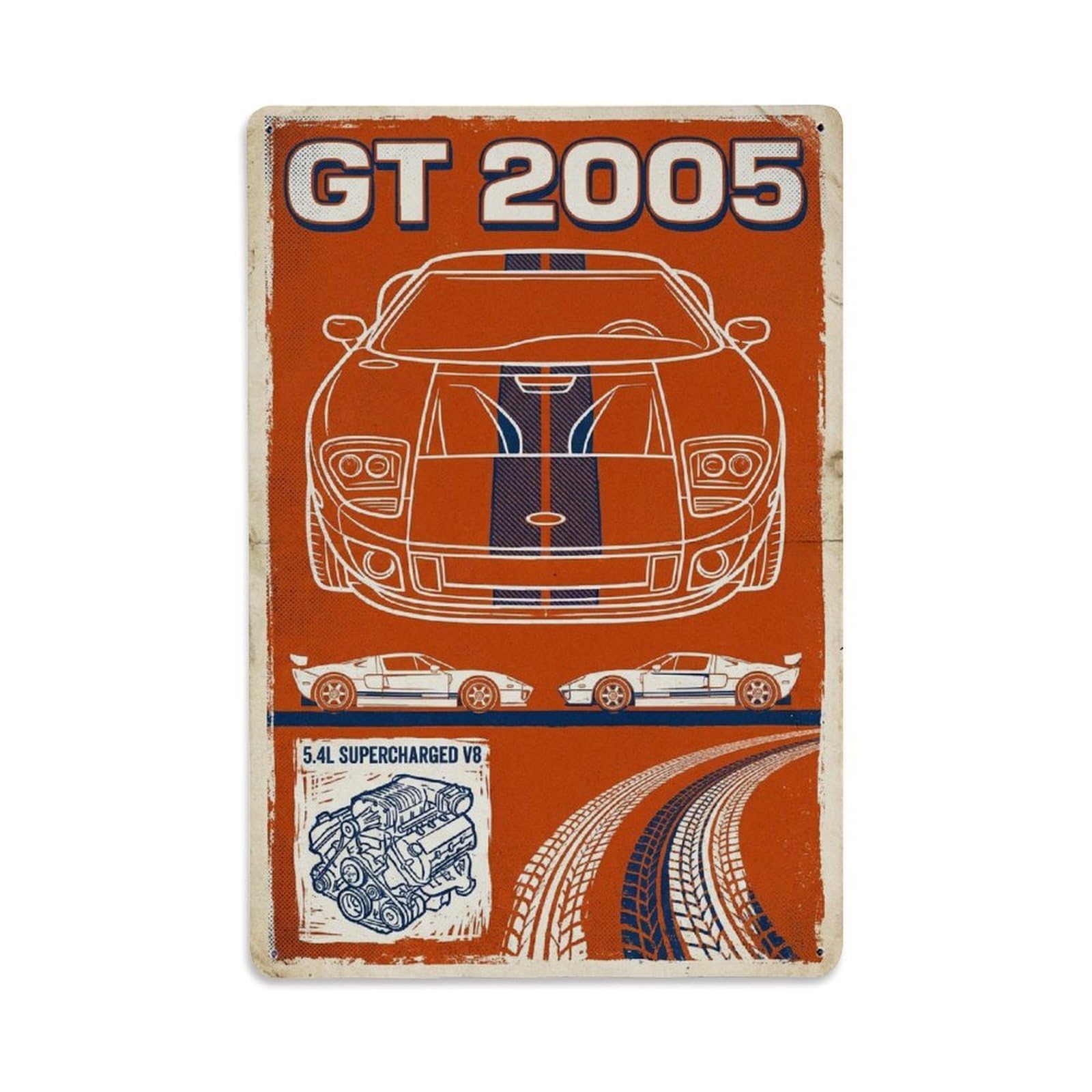 2005 GT Supercar Motorsport Vintage Racing Performance Metal Tin Sign Plaque Wall Decor for Cafe, Man Cave, Club Bar, Office, Home Garden Round Metal Poster 8x12Inch