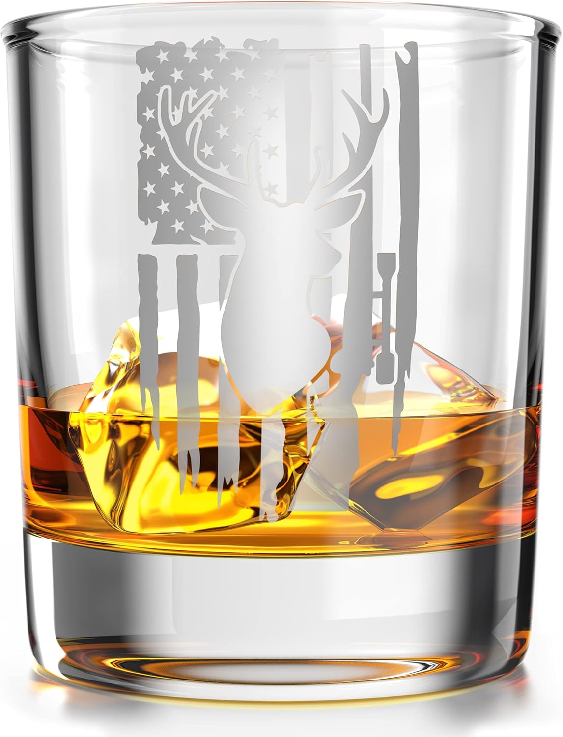 Deer Hunter American Flag - Old Fashioned Whiskey Rocks Bourbon Glass - 10 oz capacity - Image 2