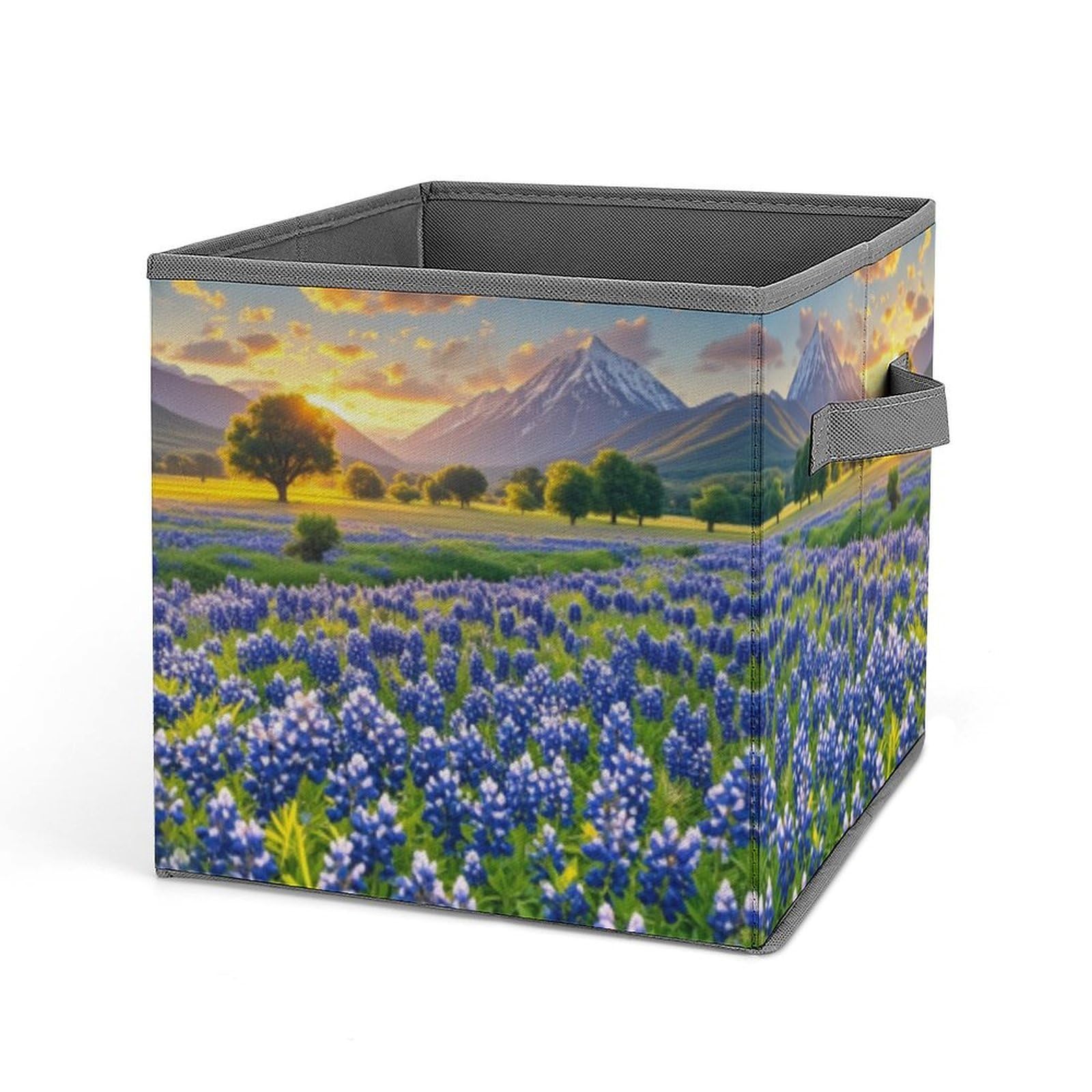 FekiLoot Texas Bluebonnets Scenery Folding Storage Bins with Handles Large Fabric Storage Cube Storage Organizer Heavy Duty Closet Organizer Sturdy Collapsible Bin Foldable Baskets