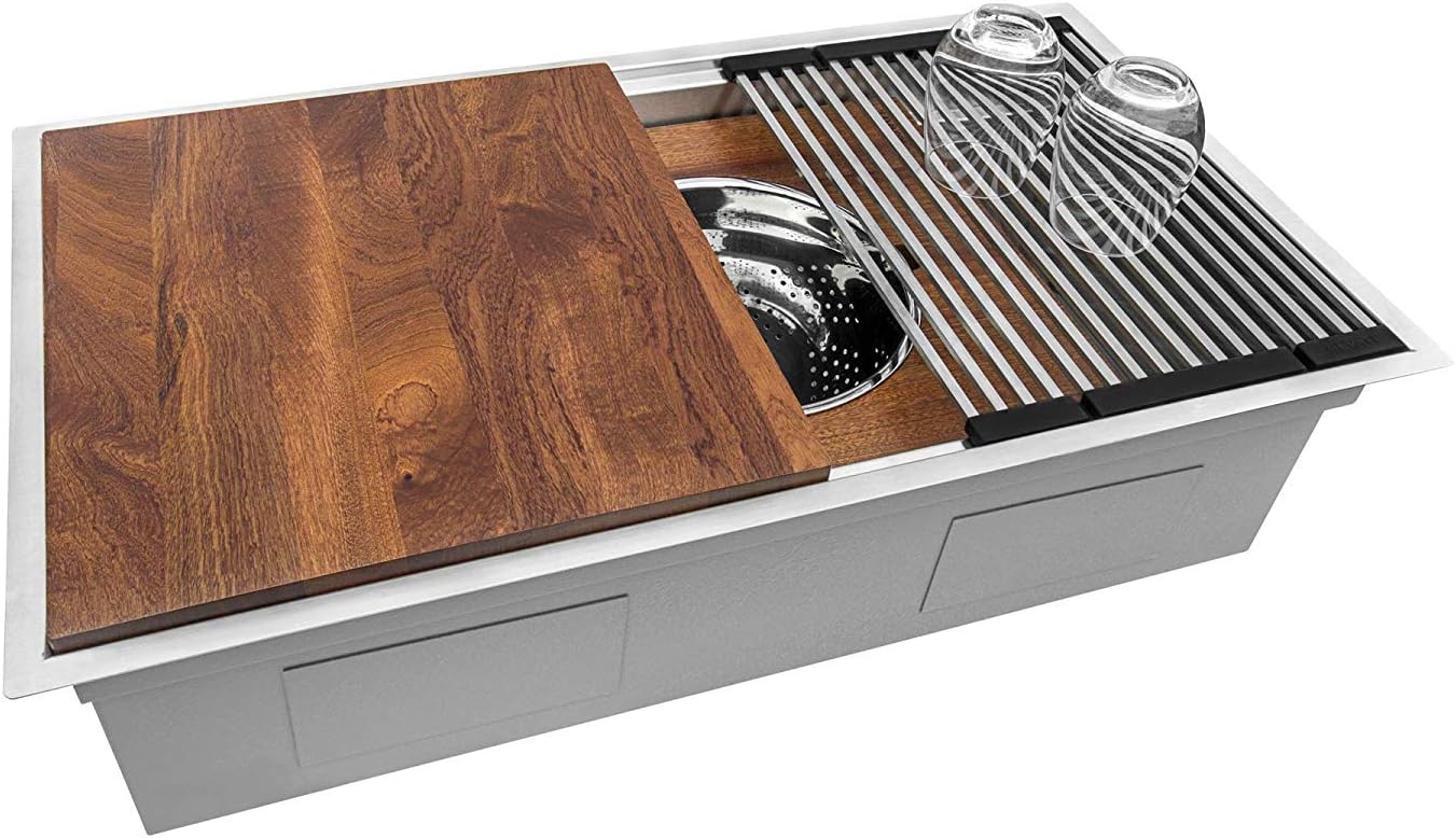 33-inch Workstation Dual Tier Ledge Kitchen Sink Undermount 16 Gauge Stainless Steel - RVH8222