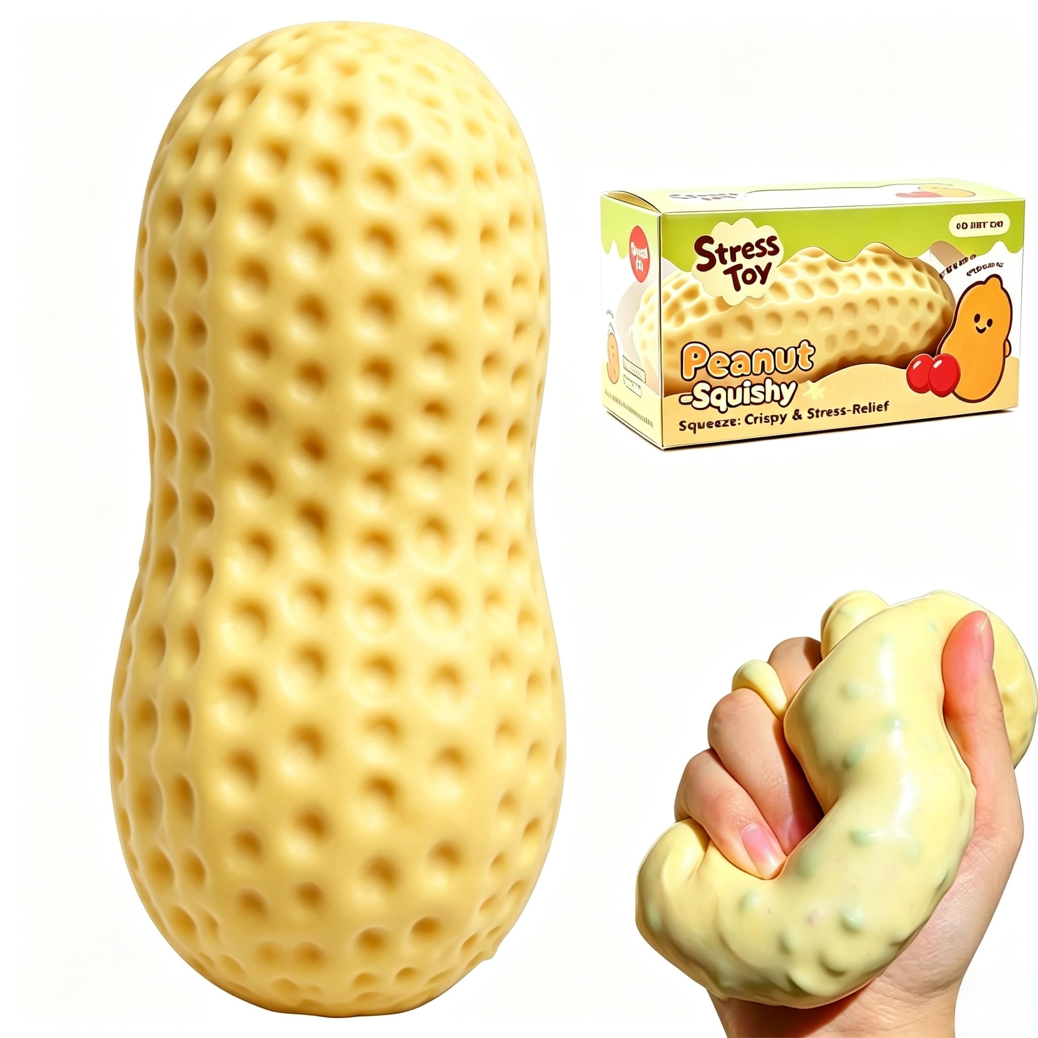 Squishy Stress Relief Ball, Crunchy Squeeze Fidget Toy for Office Home Party Gift Desktop Decoration (F- Peanut) — image 1