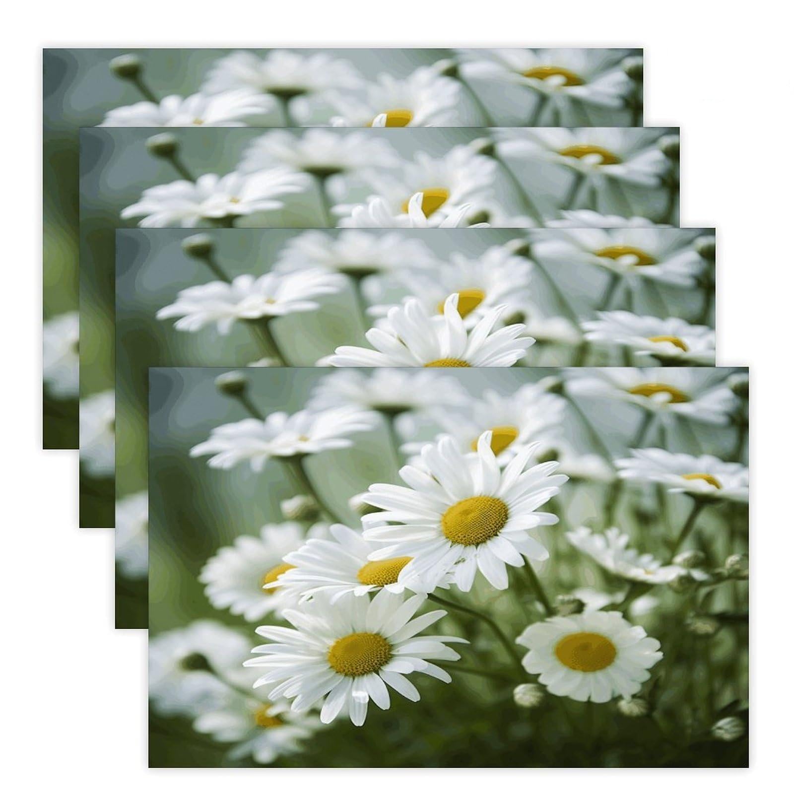 Daisies Flower Placemats Heat-Resistant Washable Place Mats Anti Slip Dining Table Place Mats Wipeable Dining Table Mats Kitchen Decoration Placemats 17.7’’×11.8’’