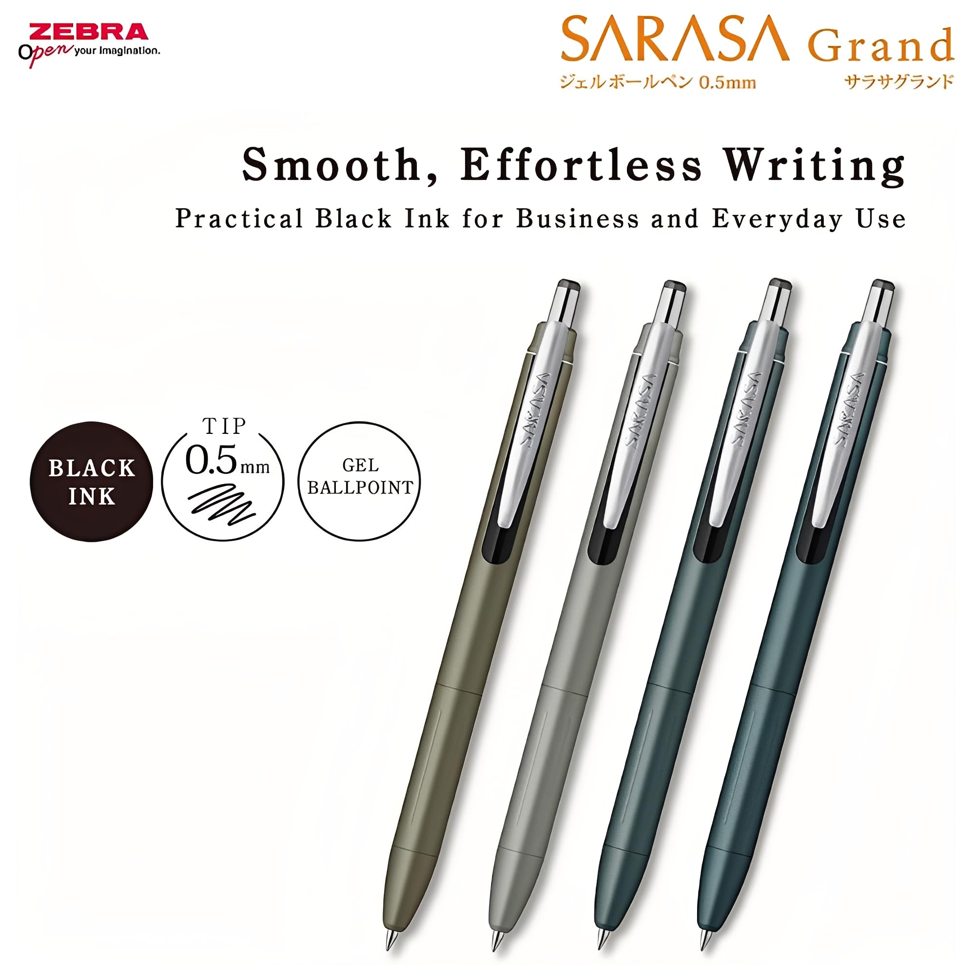 Zebra Gel Ballpoint Pen, Gel Ink, Sarasa Grand, 0.5mm, Cloud Grey