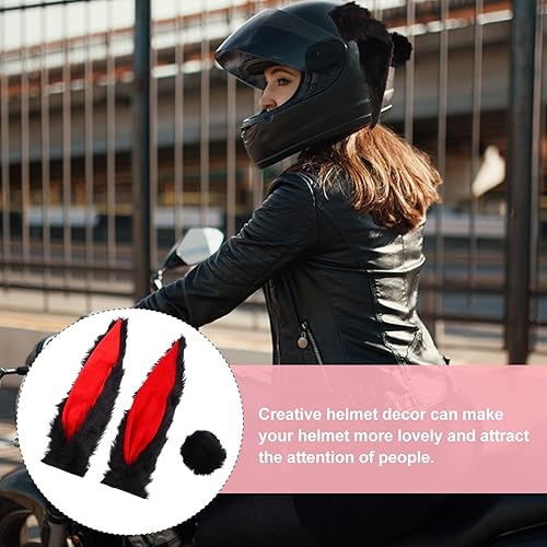 Miniatura 3 de Adorno de conejo, casco de motocicleta, decoración negra, 1 juego de orejas de conejo y adornos de cola, accesorios de decoración de casco,