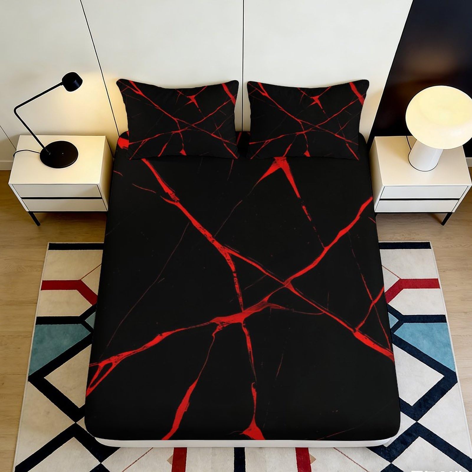 3D Printed Crack Pattern Fitted Sheet Microfiber Deep Pocket Bedroom Bedding Crack Mattress Fitted Cover Full Wrap Non-Slip 160x200x25cm
