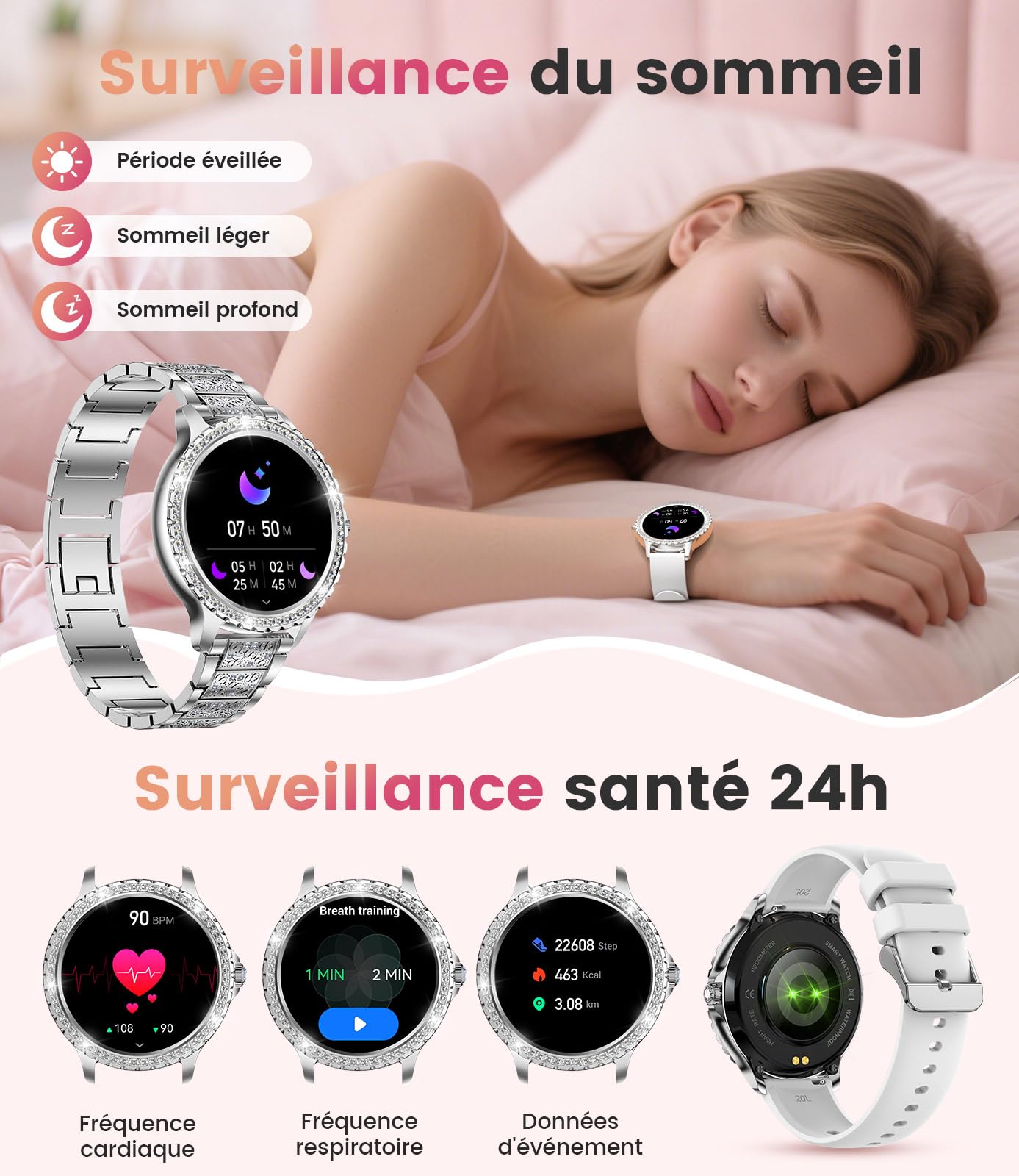 FITFLEX Montre Connectée Femme avec Appel Bluetooth: 1.32" Smartwatch avec Fonction Féminine Cardiofréquencemètre SpO2 Sommeil Montre Modes Sport Montre IP67 Fitness Podomètre pour Android iOS