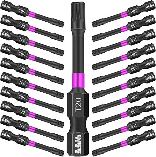 Miniatura 4 de Brocas Torx T50 para destornillador de impacto, SuSuMu 20 piezas T50 de 2 pulgadas de impacto magnético #50 Torx Head Power Bits, S2 aleación de