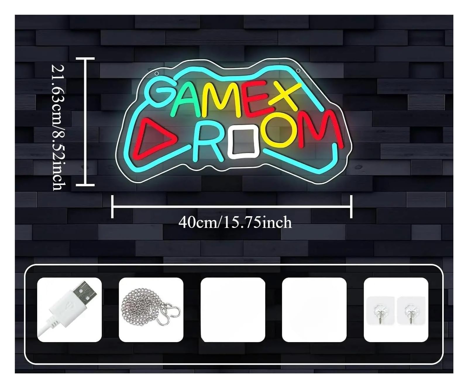 Luci al Neon Da Parete Insegna Al Neon "Game Room" Con Dimmer USB – Decorazione Da Parete A Tema Controller Gaming Per Camere Da Letto, Stanze Di Ragazzi E Adolescenti 15.75x8.52inch