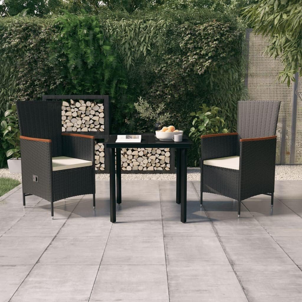 3 Piece Patio Dining Set with Cushions ,Patio Decor,Backyard Decor,Conversation Furniture,rattan furniture,Casual Table Chairs,Perfect for Patio, Garden, Porch,Family Room,Sitting Area, Black