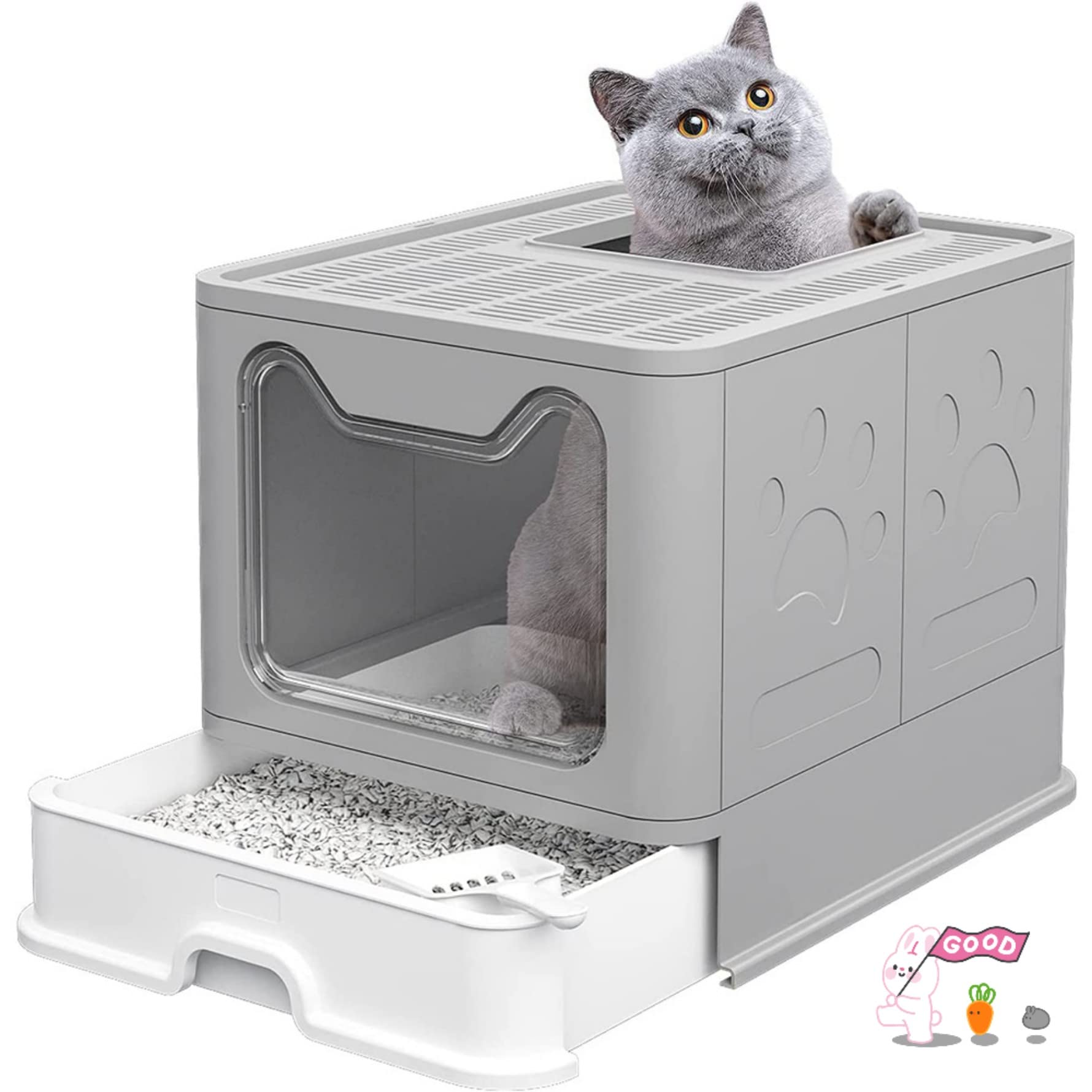 Bac à Litière Pour Chat En Acier Inoxydable – Semi-fermé, 40x30x19 Cm, Anti-odeurs