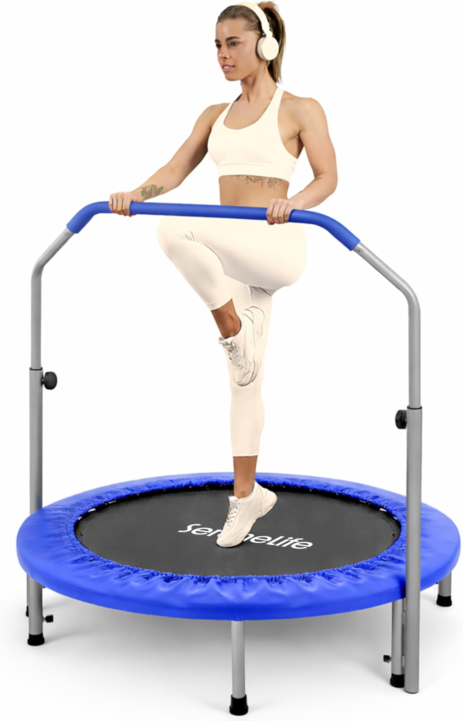 Foldable Trampoline for Adults and Kids 91/102cm, Indoor Outdoor Mini Fitness Rebounder with Foam Handle, Compact Exercise Equipment for Home and Garden Workouts