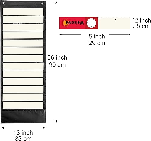 Miniatura 3 de Youngever Tabla de bolsillo para el aula, 13 + 1 bolsillo, tabla de bolsillo para horarios diarios, 29 tarjetas reutilizables de doble cara de