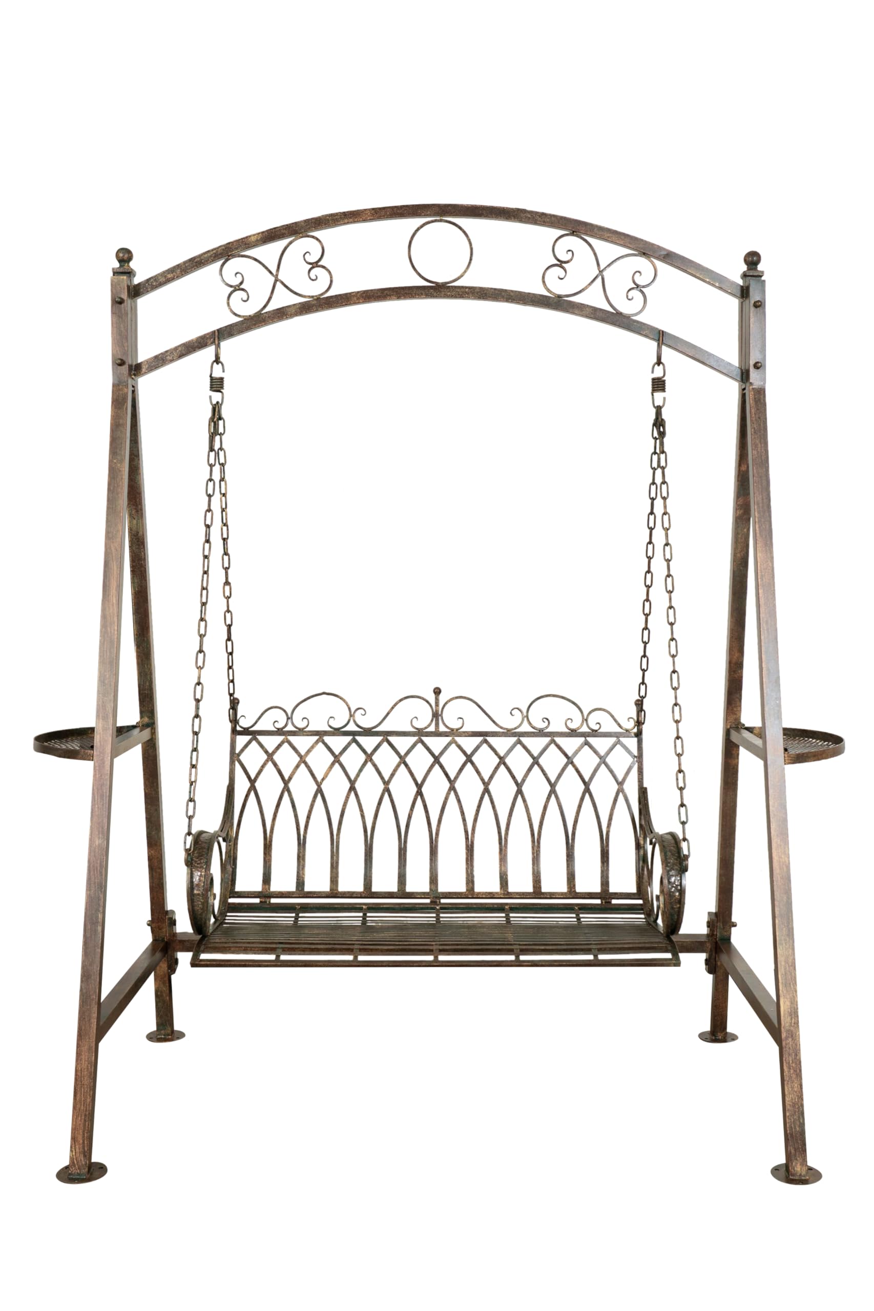 Biscottini Dondolo Altalena da Giardino 2 posti 220x198x100 cm - Panchina Divanetto in ferro - Panca Giardino per Esterno in ferro battuto anticato - Sedia a dondolo da Giardino Esterno