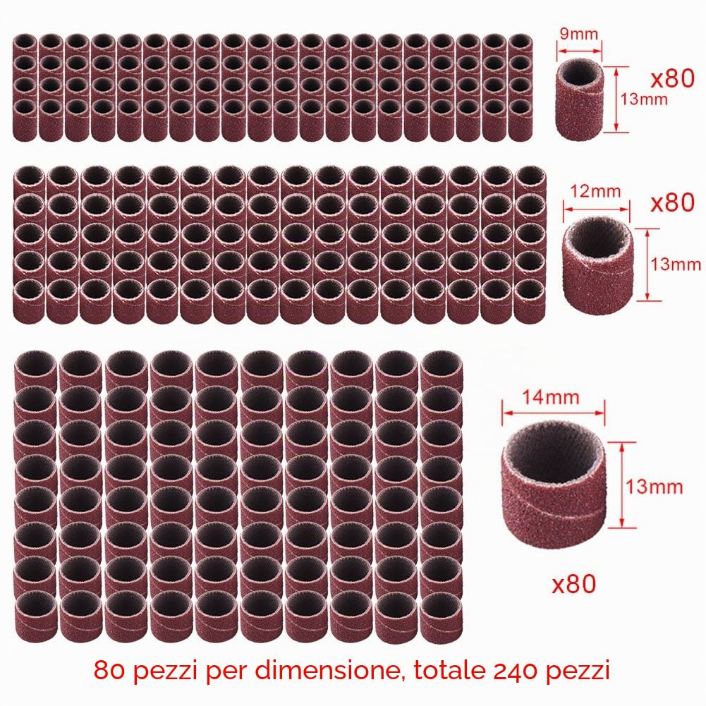 AUSTOR Set di 252 manicotti abrasivi con scatola libera, inclusi 240 pezzi nastri abrasivi e 12 pezzi rullo abrasivo per utensili rotanti Dremel