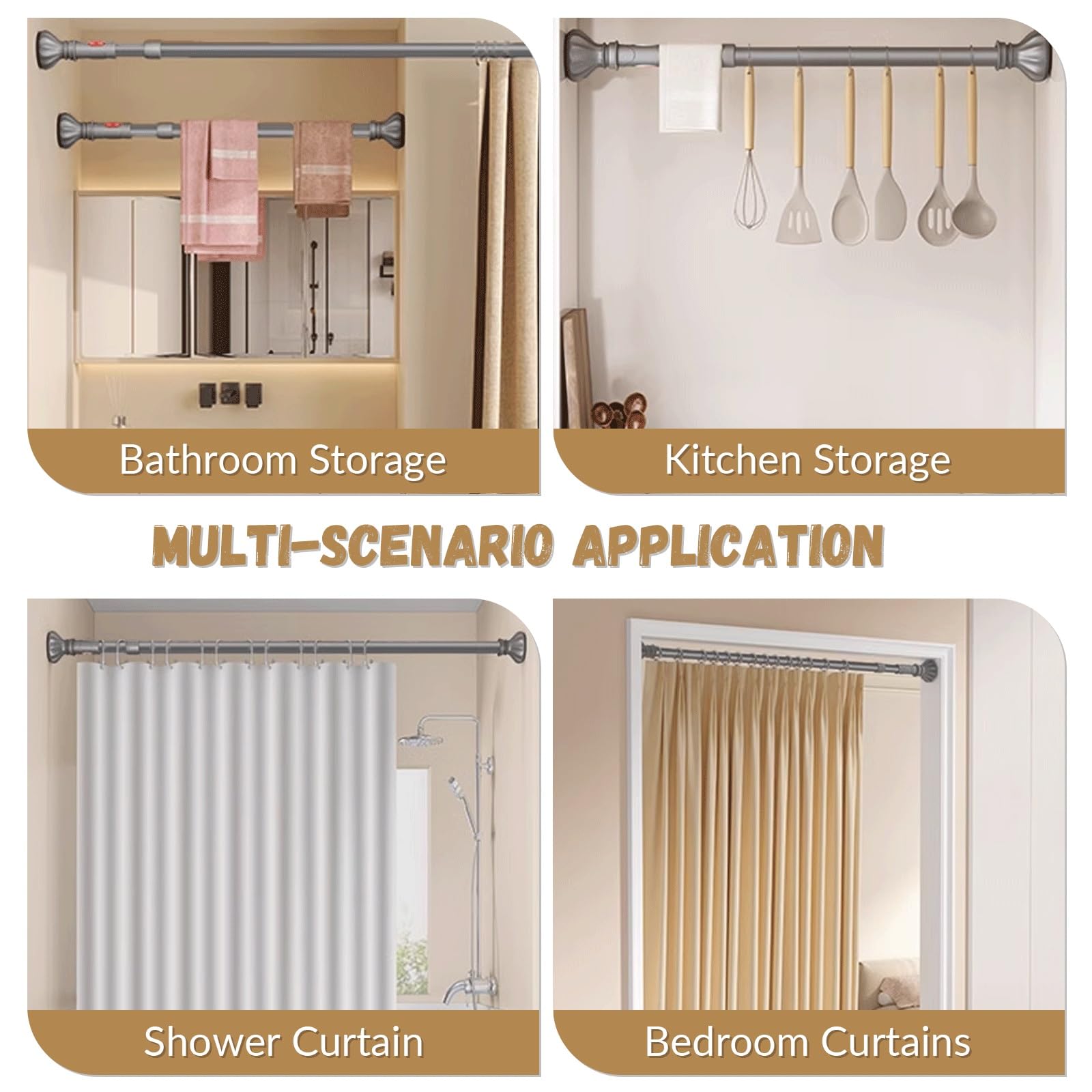 Duschvorhangstange Ohne Bohren 25mm Durchmesser Teleskopstange Camping Klemmstange Balkon Tragfähigkeit 25kg Garderobenstange Internes Schloss Raumteiler Für Fenster Badezimmer Umkleideräume Bäder