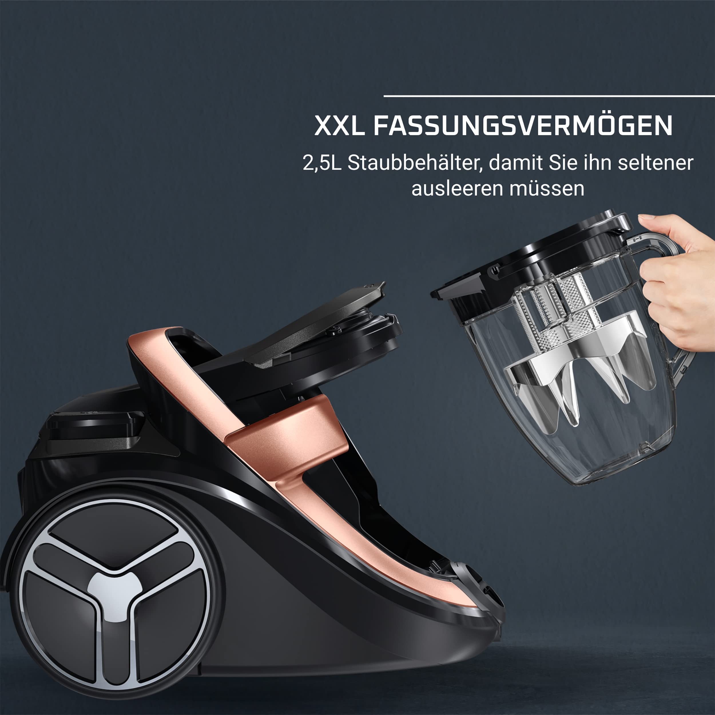 Rowenta Silence Force Cyclonic Effitech beutelloser Bodenstaubsauger, Home und Car, hohe Saugkraft, niedriger Energieverbrauch, HEPA-Filterung, XXL-Fassungsvermögen, Schwarz-Roségold, RO7954